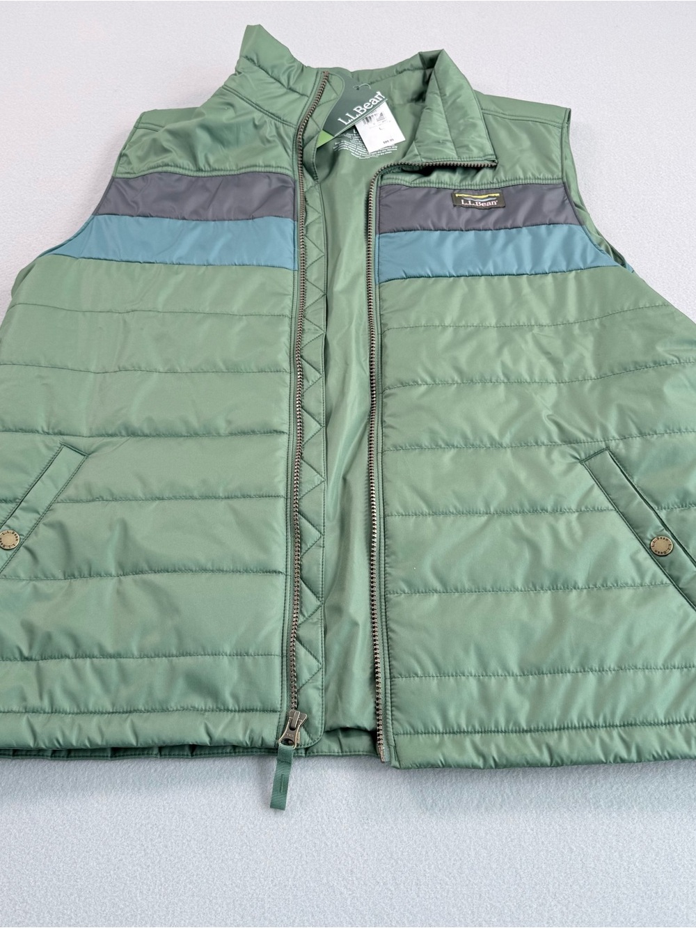 L.L.Bean Puffer Vest Men's Large Evergreen Colorblock NWT